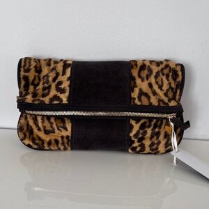 Claire V Leopard Print and Suede Foldover Clutch
